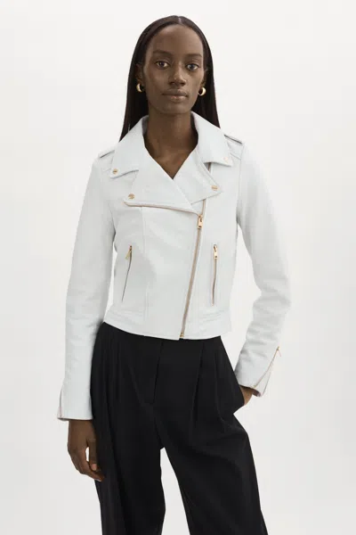 Lamarque Donna Gold Iconic Leather Biker Jacket In White