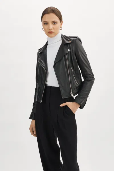 Lamarque Donna Iconic Leather Biker Jacket In Black