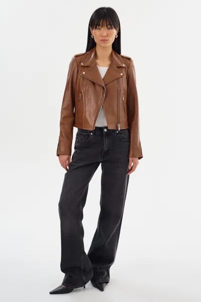 Lamarque Donna Iconic Leather Biker Jacket In Luggage