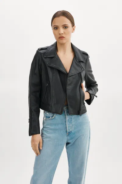 Lamarque Donna Iconic Leather Jacket Black Hardware In Blue