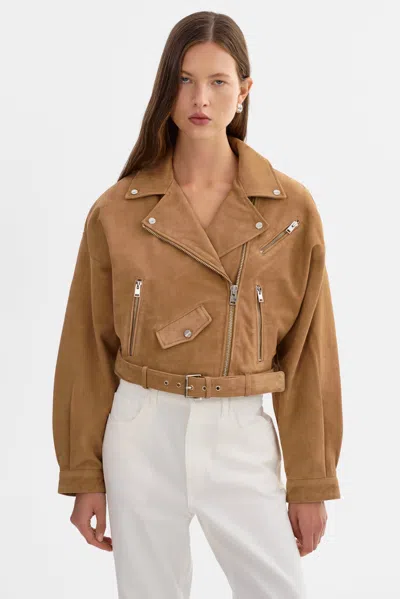 Lamarque Dylan 80's Suede Biker Jacket In Latte