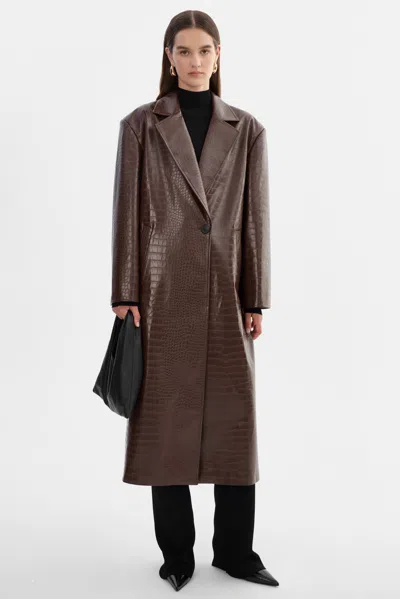 Lamarque Ebba Faux Leather Croco Coat In Brown