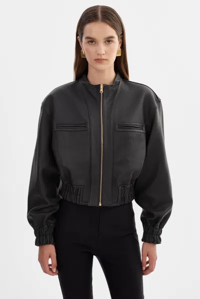 Lamarque Edith Leather Bomber Jacket In Black