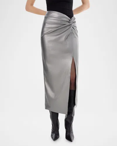 Lamarque Eileen Asymmetric Faux Leather Maxi Skirt In Gunmetal