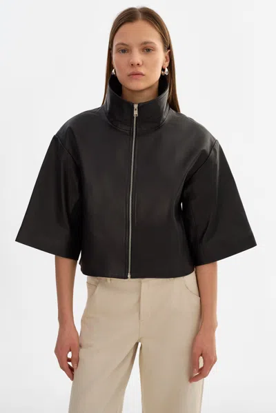 Lamarque Elin Funnel Neck Leather Jacket In Black