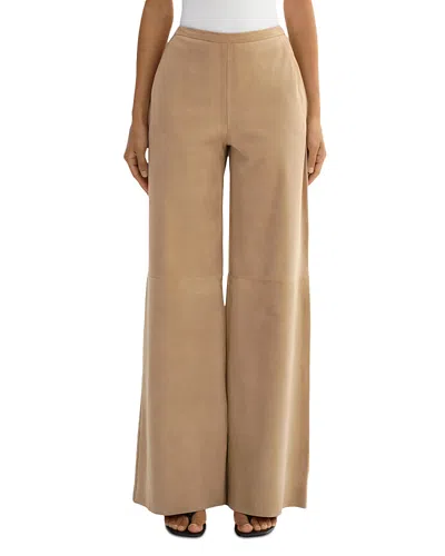 Lamarque Elise Suede Wide Leg Pants In Brown