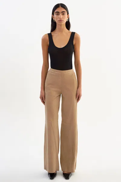 Lamarque Elise Wide-leg Suede Pants In Brown