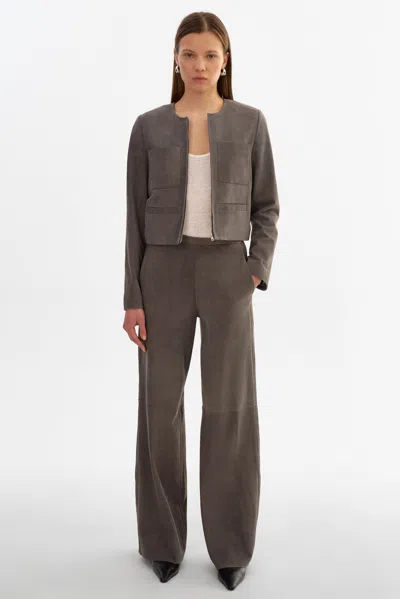Lamarque Elise Wide-leg Suede Pants In Gray