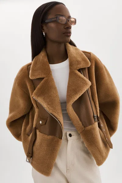 Lamarque Elody Faux Fur Jacket In Brown