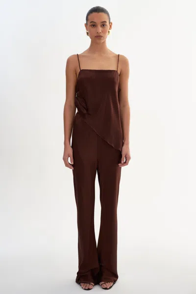 Lamarque Emile Bias Cut Pull-on Satin Pants In Brown