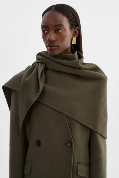 Lamarque Emma Double Face Wool Scarf In Dark Olive