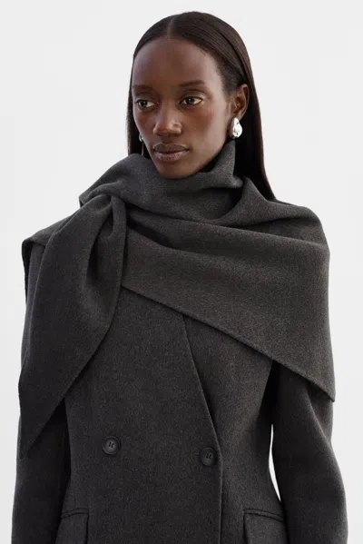Lamarque Emma Double Face Wool Scarf In Heather Charcoal