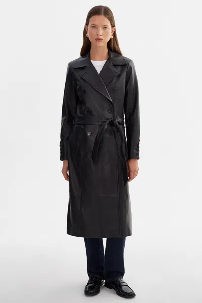 Lamarque Erma Leather Trench Coat In Black
