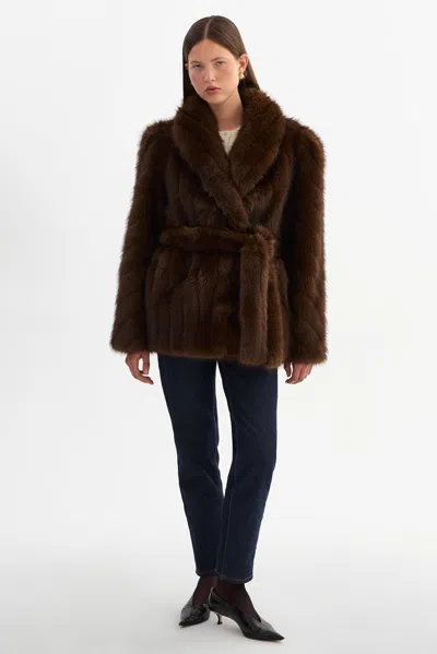 Lamarque Escarra Faux Fur Coat In Brown