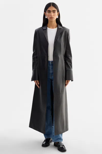 Lamarque Evanna Leather Maxi Coat In Black