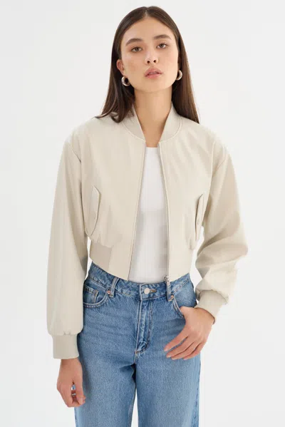 Lamarque Evelin Cropped Faux Leather Bomber Jacket In Neutral