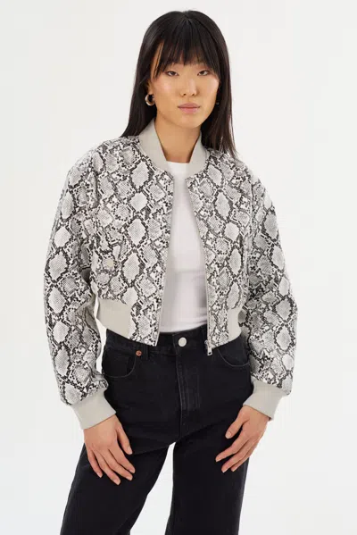 Lamarque Evelin Cropped Faux Leather Bomber Jacket In Gray