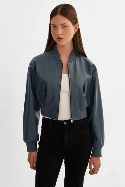 Lamarque Evelin Cropped Faux Leather Bomber Jacket In Blue