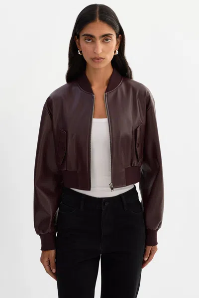 Lamarque Evelin Cropped Faux Leather Bomber Jacket In Burgundy