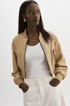 Lamarque Evelin Cropped Faux Leather Bomber Jacket In Brown