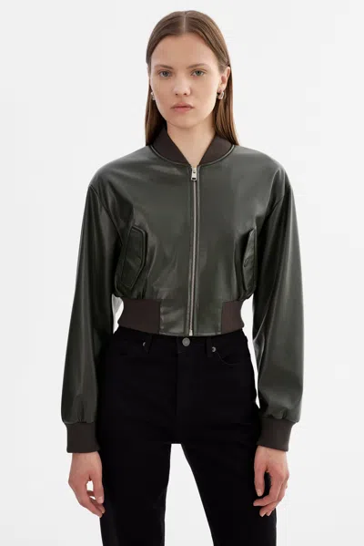 Lamarque Evelin Cropped Faux Leather Bomber Jacket In Black