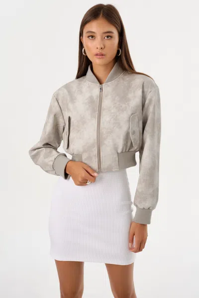 Lamarque Evelin D Cropped Faux Leather Bomber Jacket In Gray