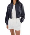Lamarque Evelin Faux Cropped Bomber Jacket In Navy In Blue