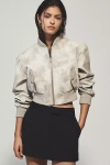Lamarque Evelin Faux-leather Cropped Bomber Jacket In Grey