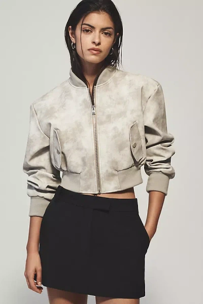 Lamarque Evelin Faux-leather Cropped Bomber Jacket In Grey