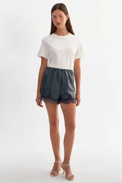 Lamarque Farah Lace Trim Faux Leather Shorts In Blue