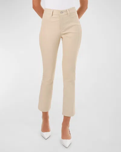 Lamarque Faris Cropped Stretch Leather Flare Pants In Bone