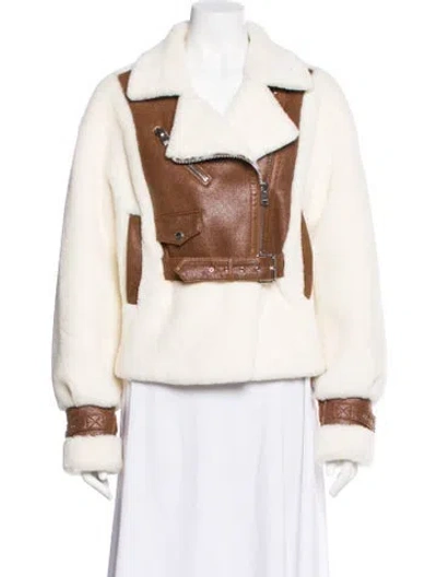 Pre-owned Lamarque Faux Fur Biker Jacket In Brown