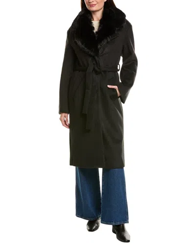 Lamarque Faux Fur Collar Coat In Black