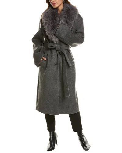 Lamarque Faux Fur Collar Coat In Grey