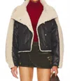 Lamarque Faux Fur Nylon Mix Puffer Jacket In Black/beige In Black