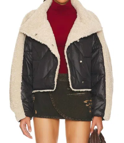 Lamarque Faux Fur Nylon Mix Puffer Jacket In Black/beige