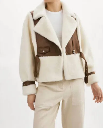 Lamarque Faux Leather & Faux Fur Jacket In Ivory/brown In White