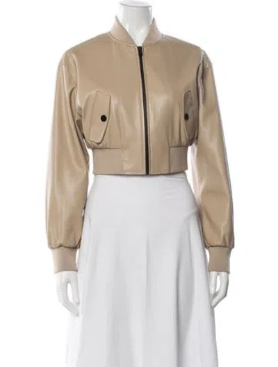 Pre-owned Lamarque Faux Leather Bomber Jacket In Neutral