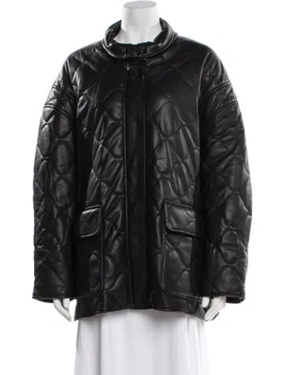 Pre-owned Lamarque Faux Leather Down Jacket In Black