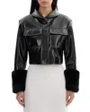 Lamarque Faux Leather Fur Cuff Jacket In Black