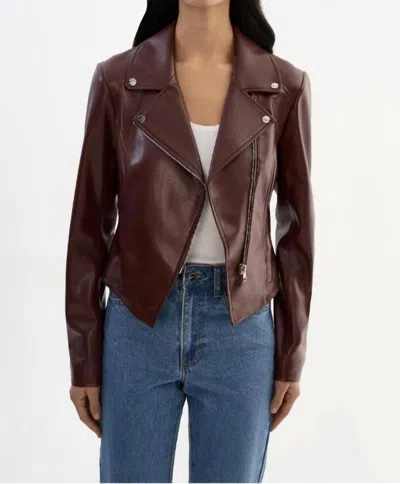 Lamarque Faux Leather Jacket In Wax Brown In Burgundy