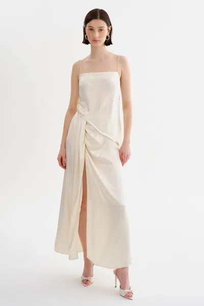 Lamarque Felipa Satin Draped Maxi Skirt In White