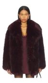 Lamarque Finaya Faux Fur Trench Coat In Burgundy