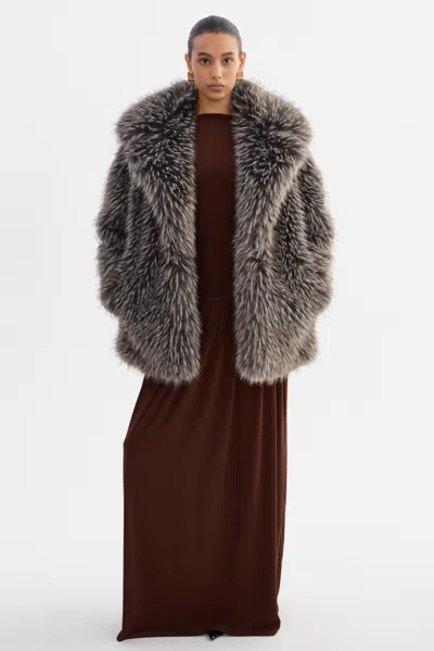 Lamarque Finaya Oversized Faux Fur Coat In Gray