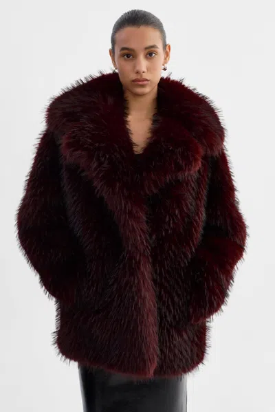 Lamarque Finaya Oversized Faux Fur Coat In Burgundy
