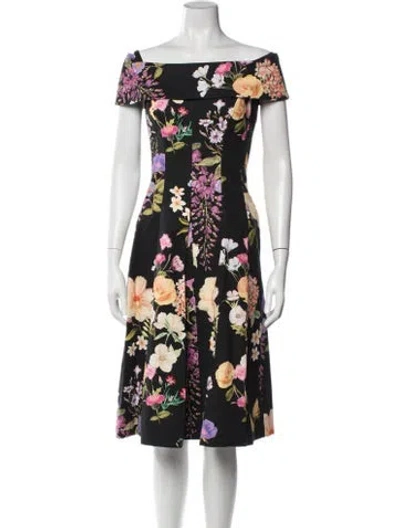 Pre-owned Lamarque Floral Print Knee-length Dress In Black