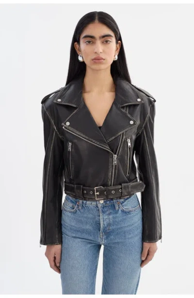 Lamarque Ford | Distressed Leather Jacket In Black