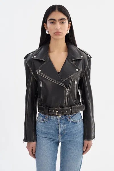 Lamarque Ford Distressed Leather Jacket In Black