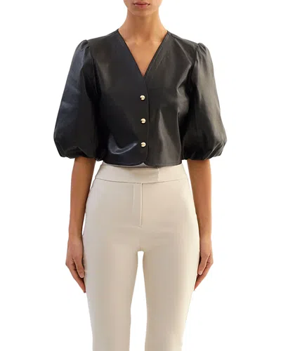 Lamarque Franka Leather Balloon Sleeve Blouse In Black