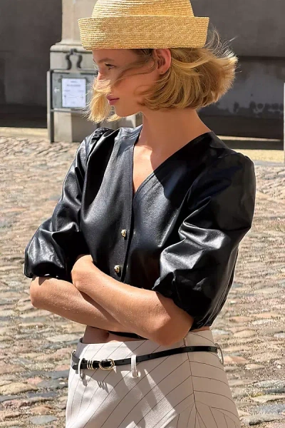 Lamarque Franka Leather Puff Sleeve Jacket In Black